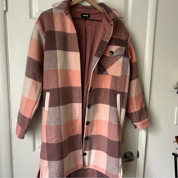 Monrow Pink Plaid Long Shirt Jacket size XS - Picture 5 of 6